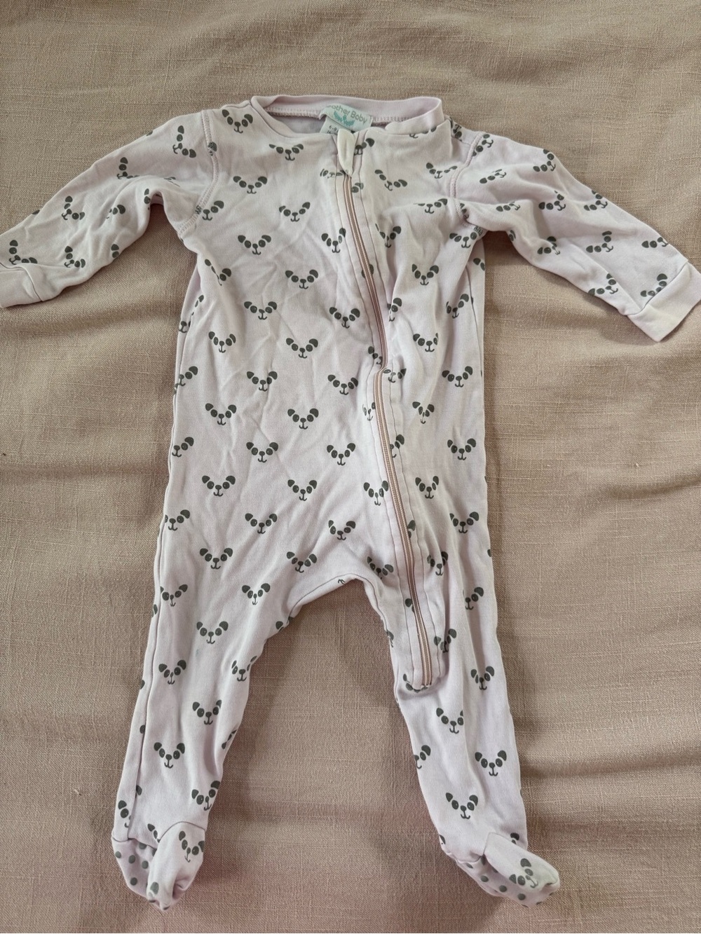 Feather Baby girl One-Piece Footed Sleeper with Panda Print, 100% Pima cotton